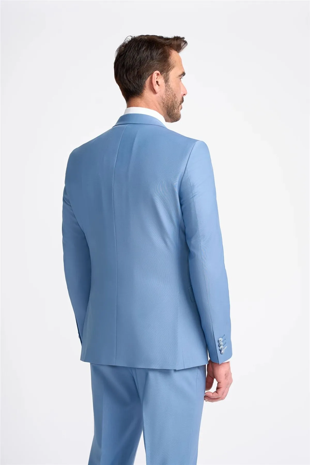 Men's Suit Sky Blue 3 Piece Tailored Fit Formal Wedding Dress