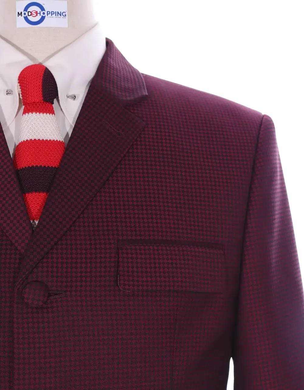 Men's Two Piece Suit - Burgundy Check Suit