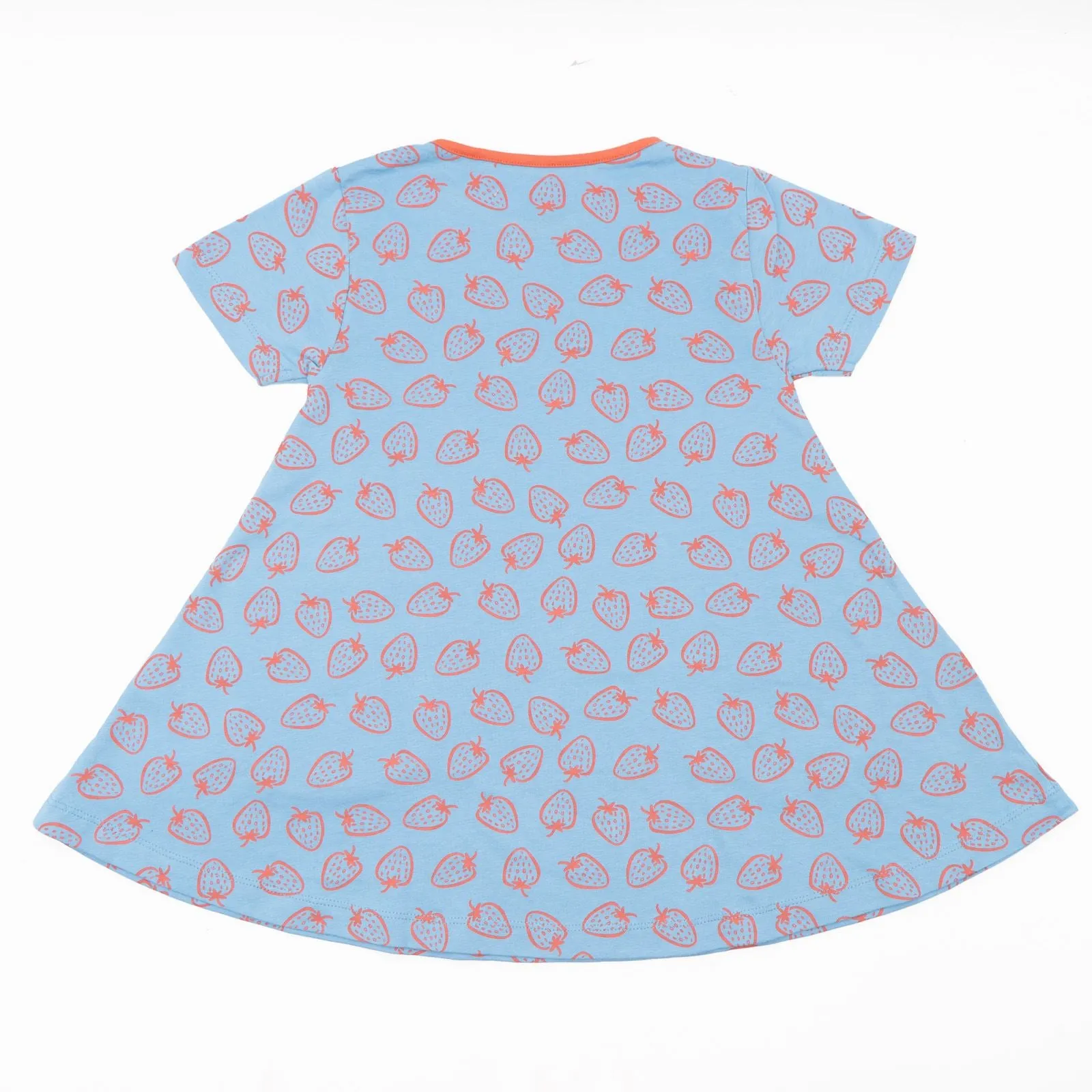 Mini Boden Girls Blue Strawberry Print Cotton Jersey Short Sleeve Dresses