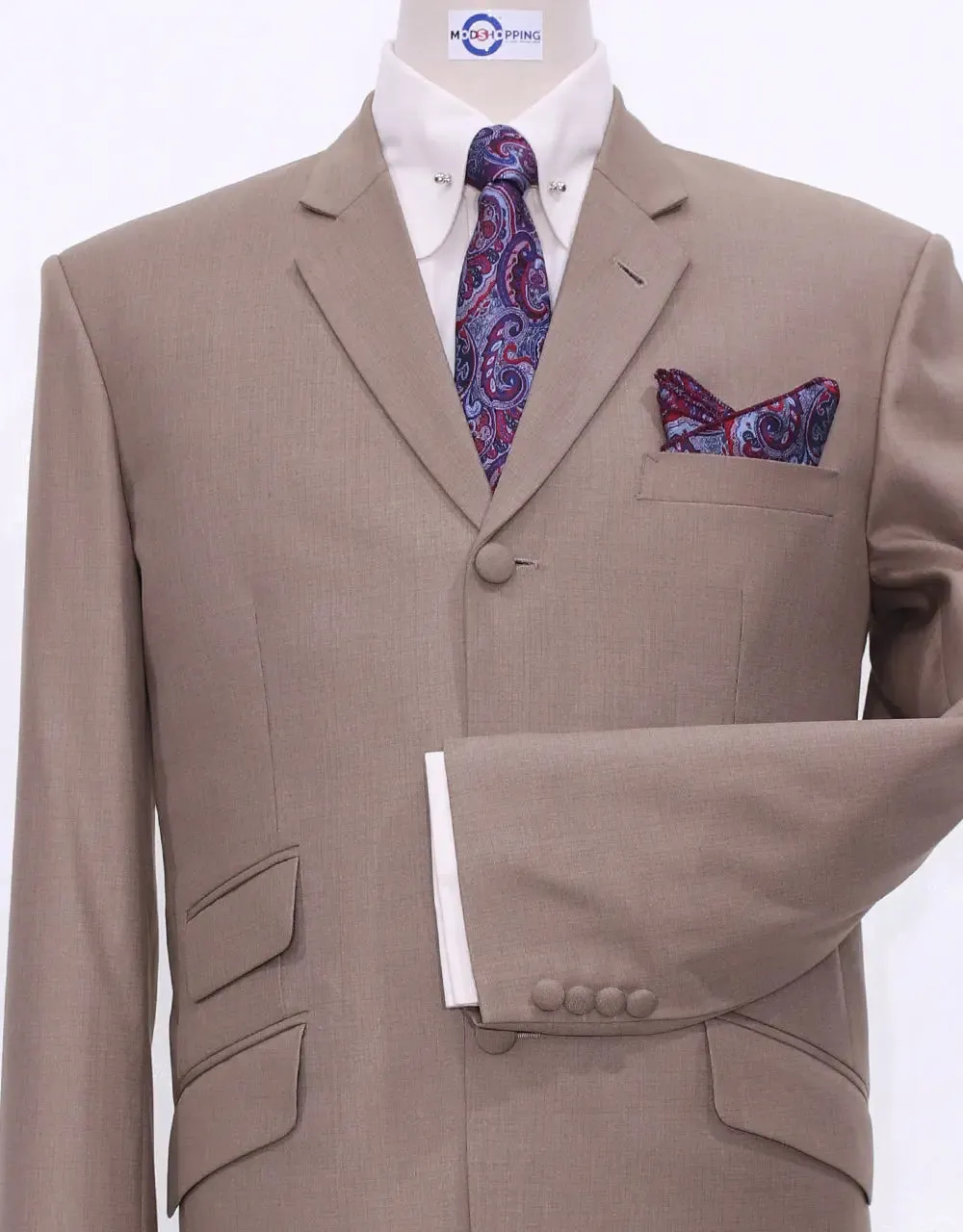 Mod Suit - 60s Mod Style Pale Brown Suit