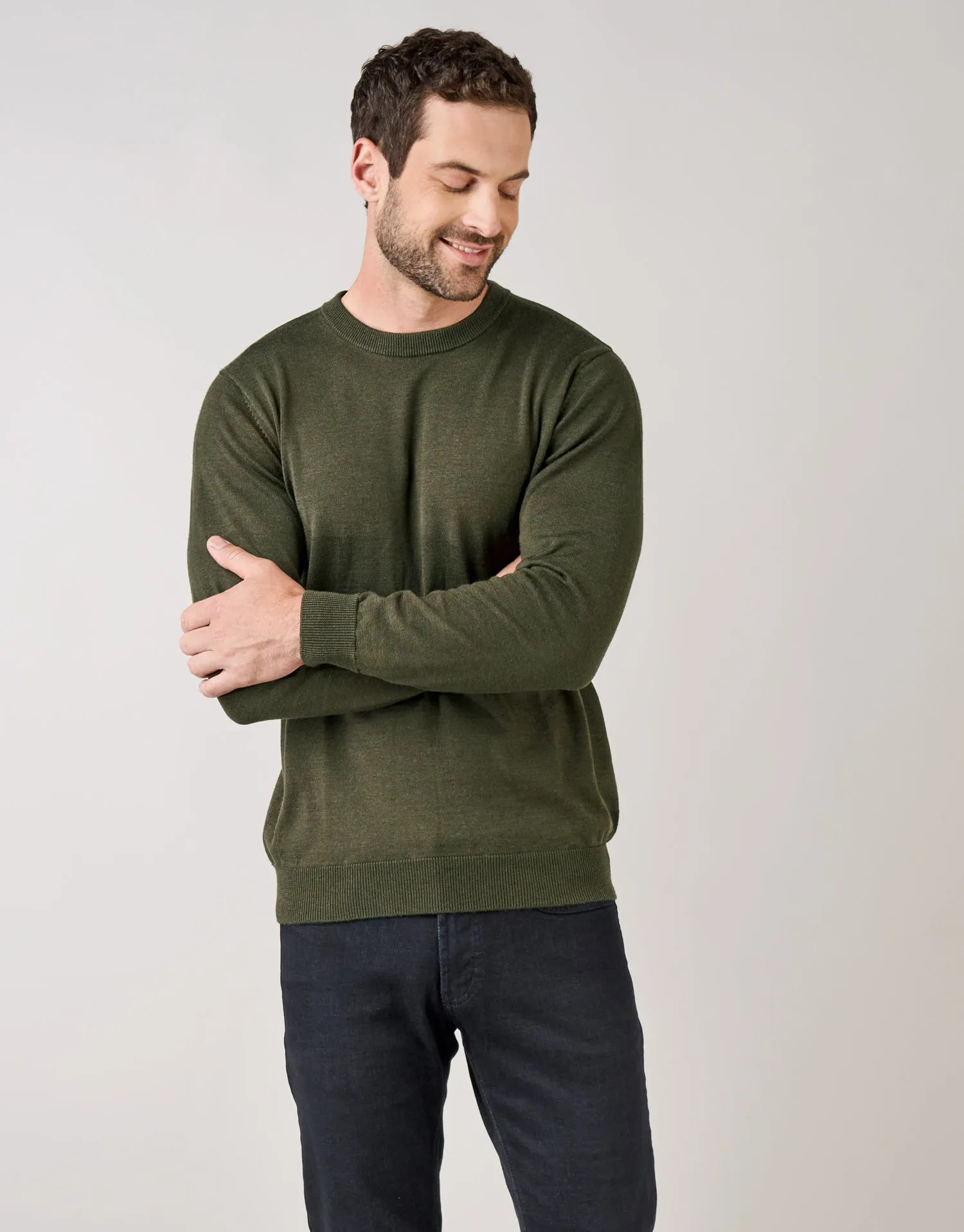 Naseby Olive Green Crew Neck Jersey