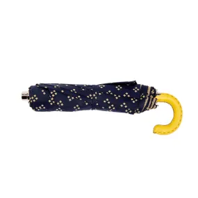 Navy And Yellow Geometric Travel Umbrella With Leather Handle