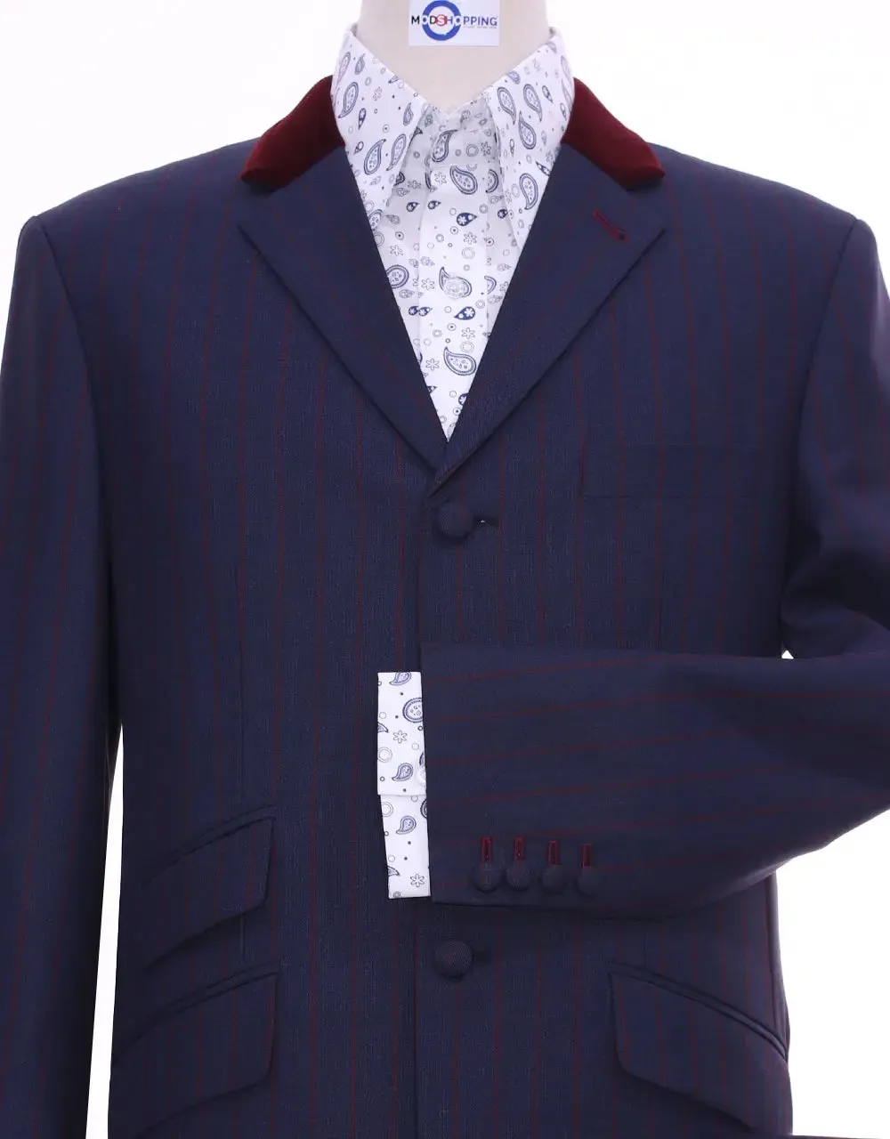 Navy Blue And Burgundy Stripe Jacket