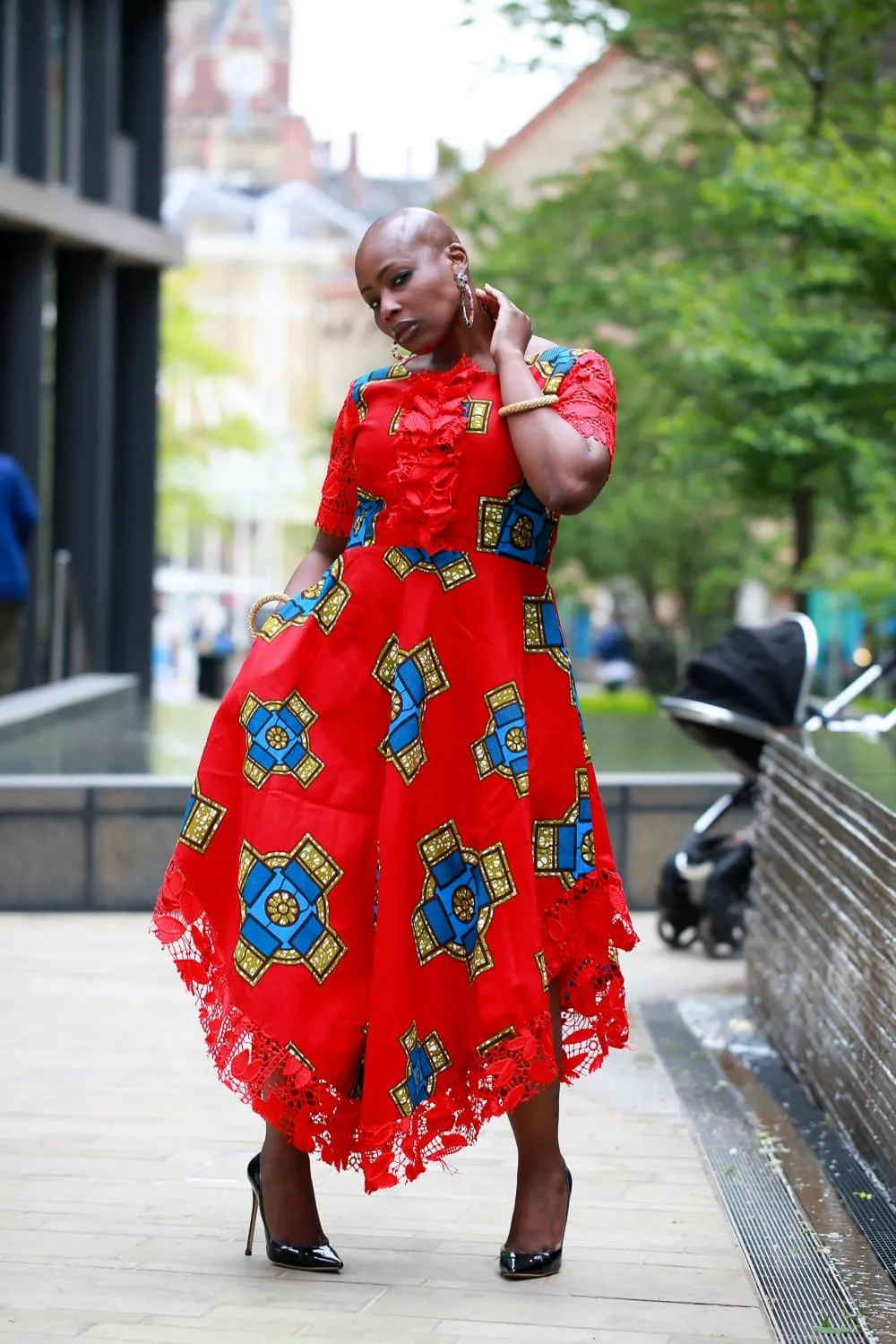 New in African Print Ankara Lace Midi Dress