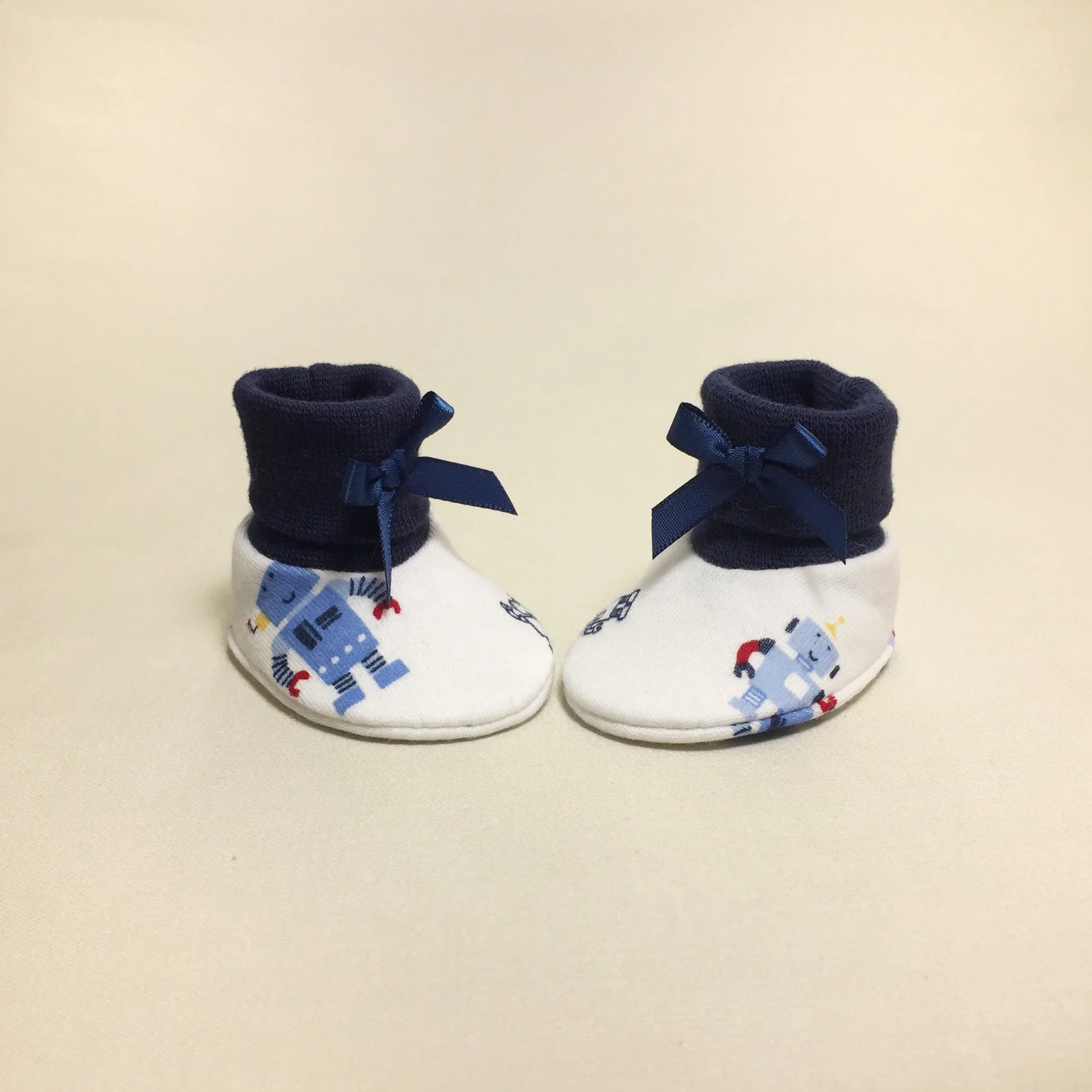 NICU Booties Robots Navy