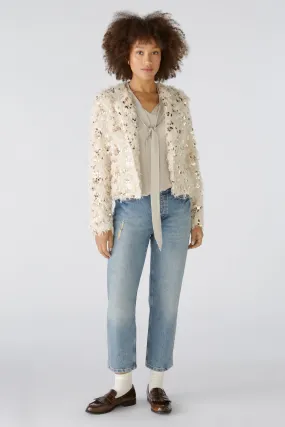 Oui Cream Feather Sequin Trim Jacket