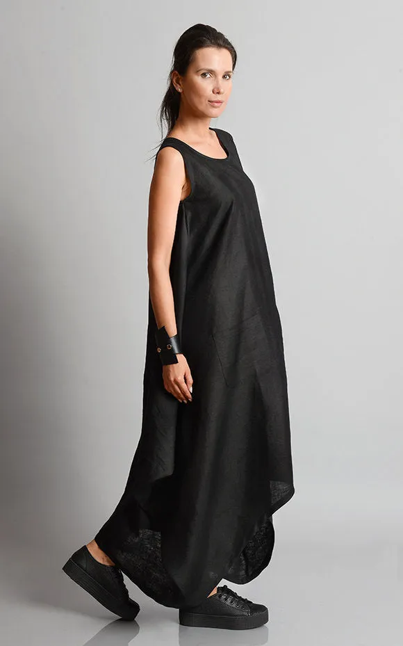 Oversized Linen Dress In Black