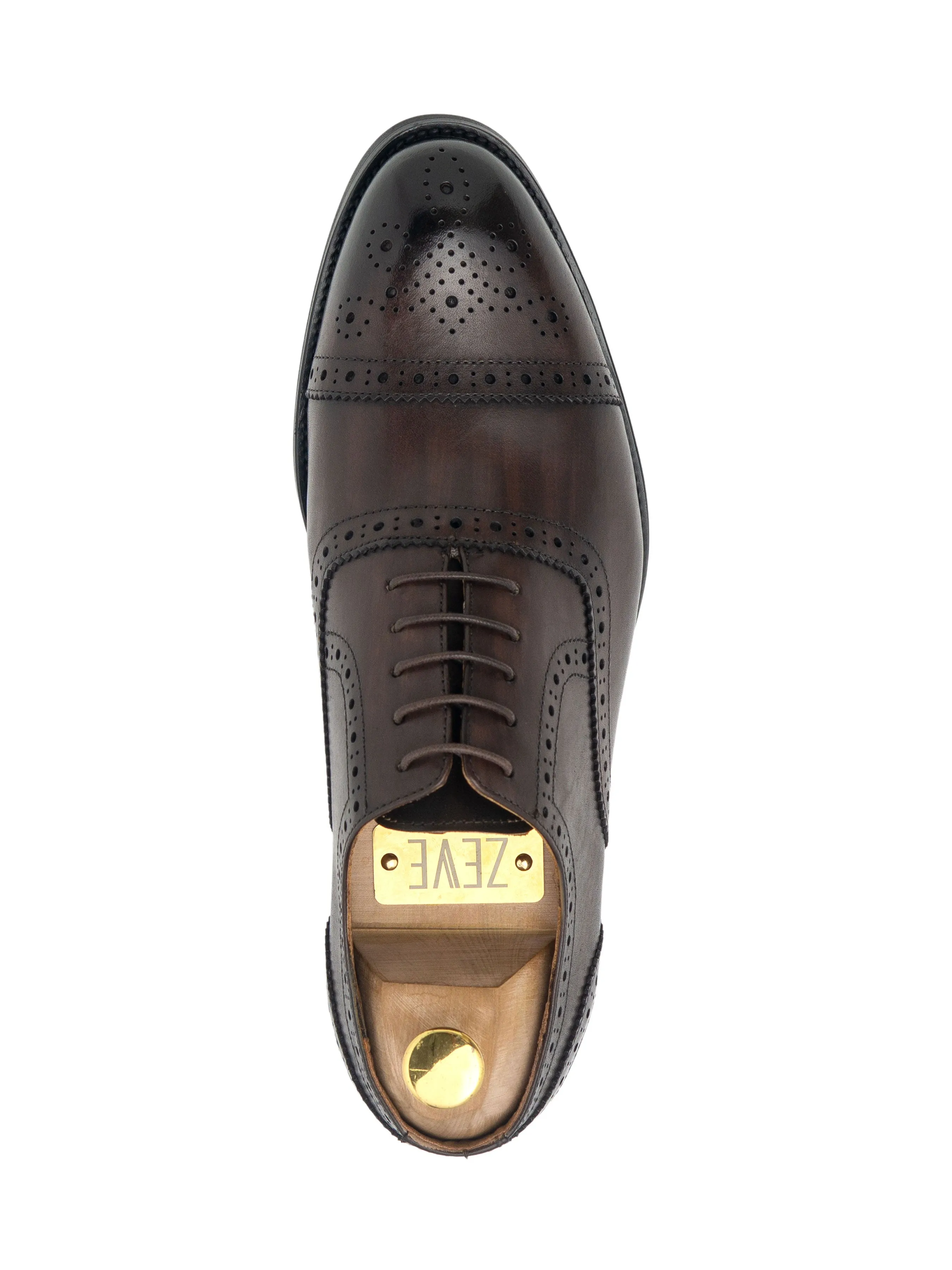 Oxford Cap Toe - Dark Brown Semi Brogue Lace Up (Hand Painted Patina)