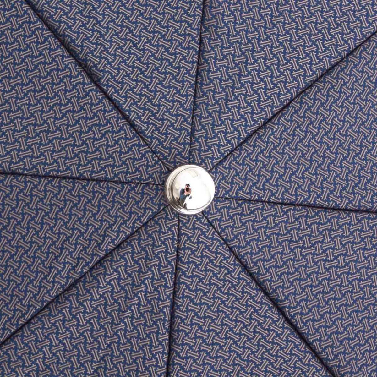 Patterned Navy Travel Umbrella with Leather Handle