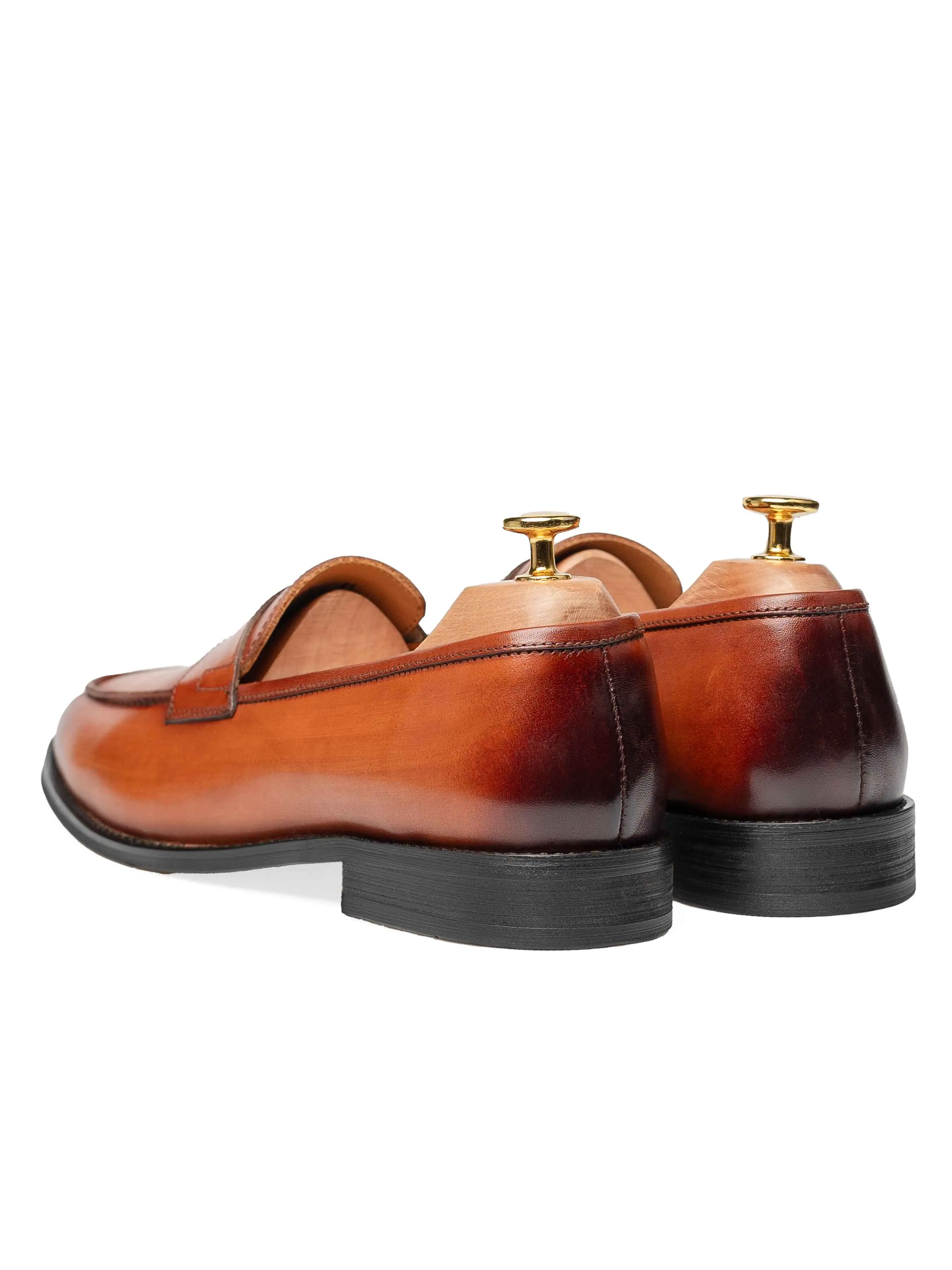 Penny Loafer - Cognac Tan (Hand Painted Patina)