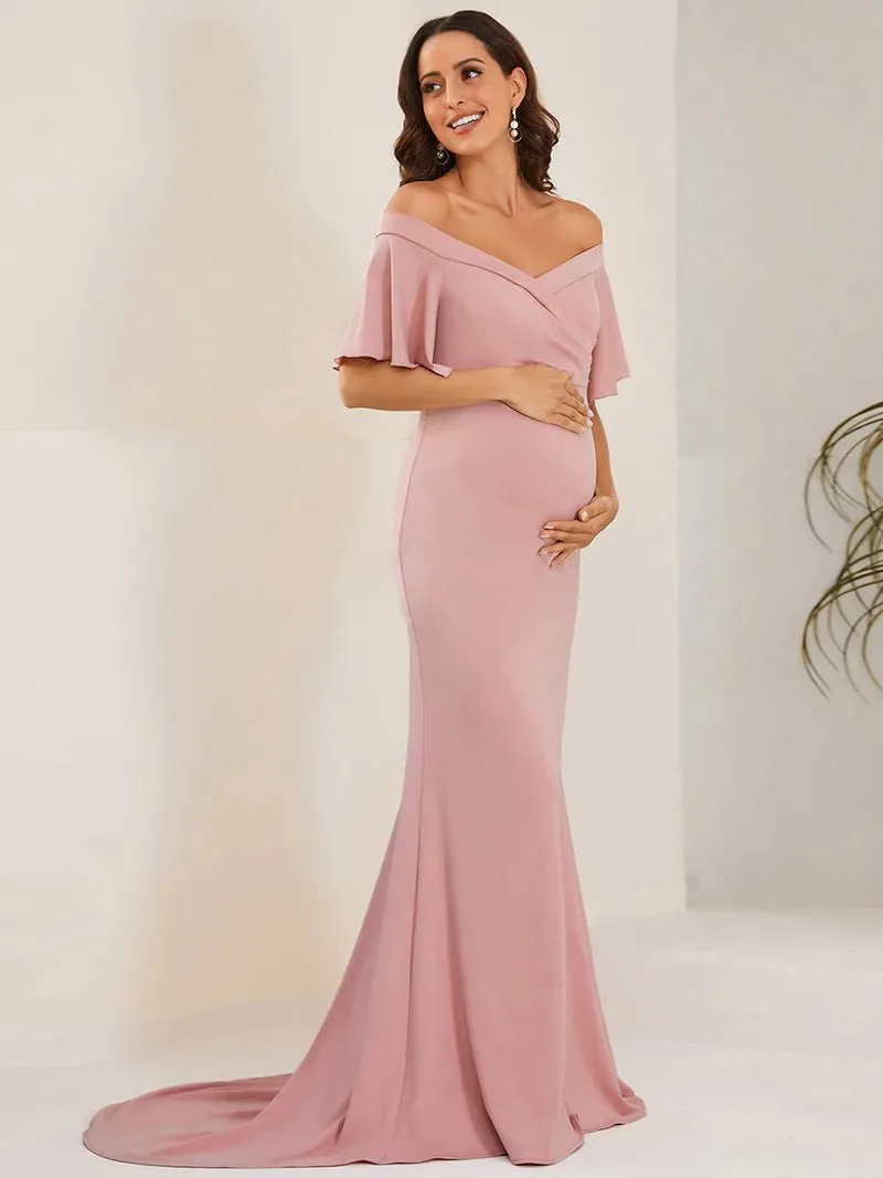 Pleated Off Shoulder Mermaid Maternity Dress