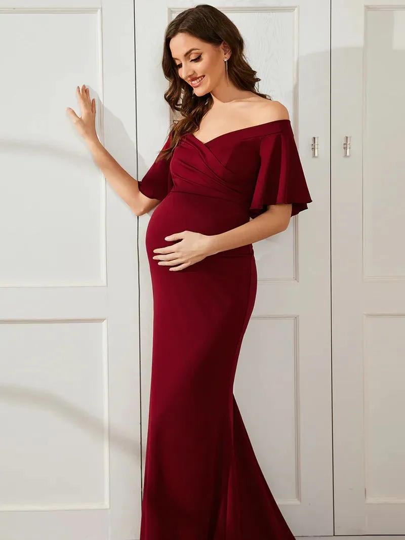 Pleated Off Shoulder Mermaid Maternity Dress