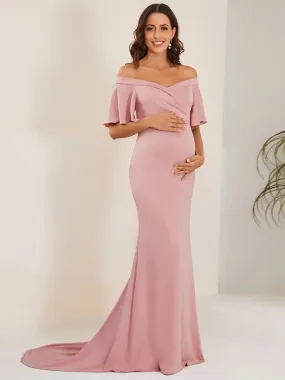 Pleated Off Shoulder Mermaid Maternity Dress