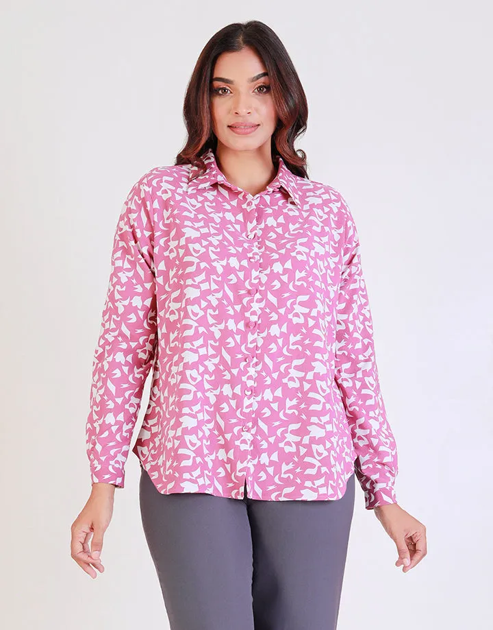 Printed Button Up Shirt Blouse