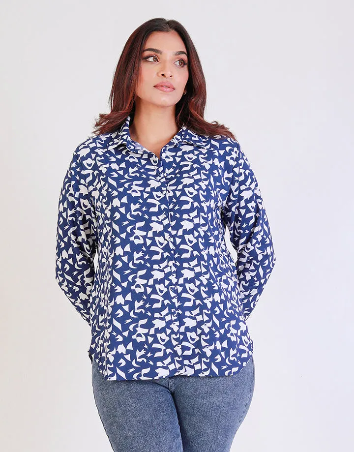 Printed Button Up Shirt Blouse