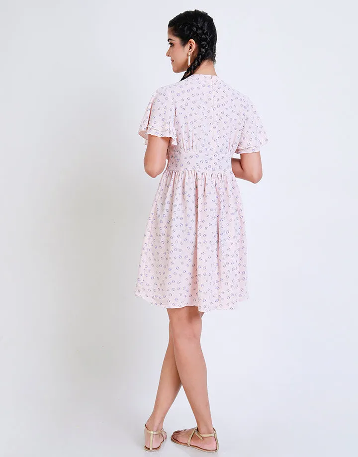 Printed Dress with Flared Sleeves