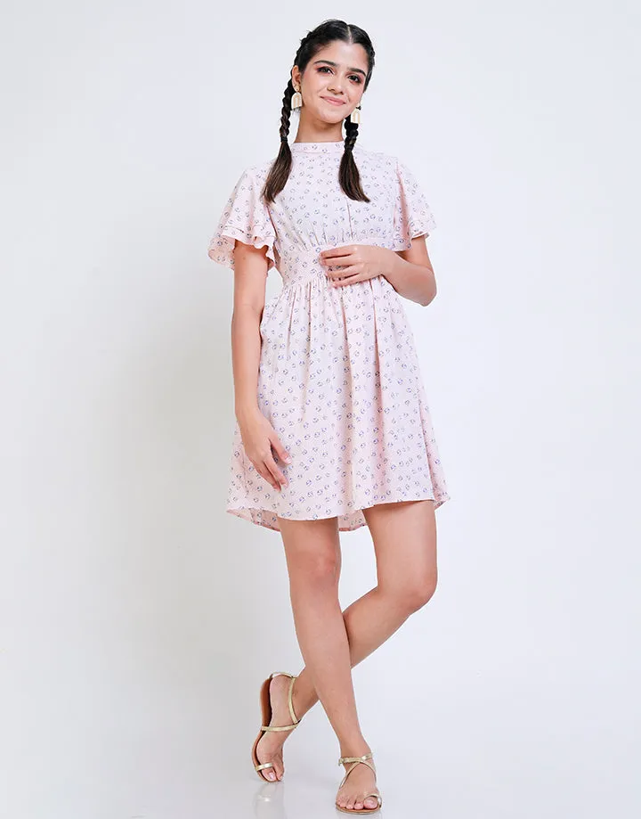 Printed Dress with Flared Sleeves