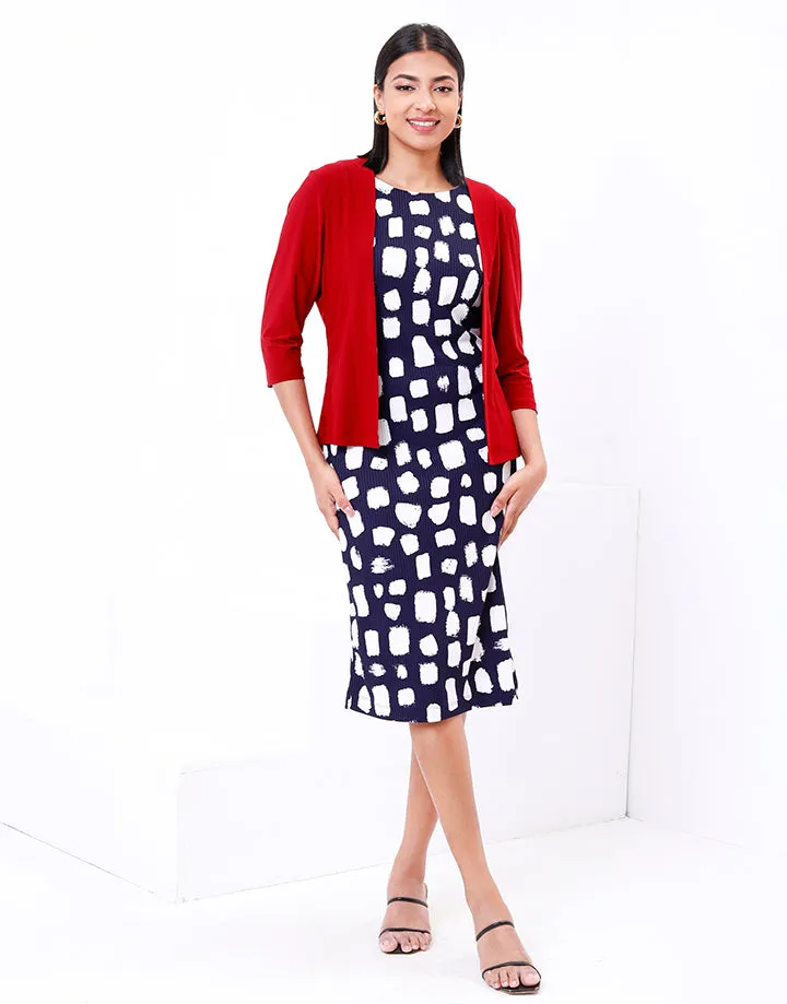 Printed Dress with ¾ Sleeves Overcoat