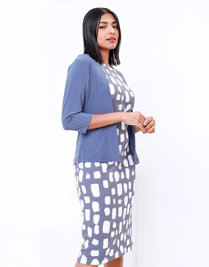 Printed Dress with ¾ Sleeves Overcoat