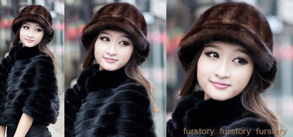 Real Good Quality Mink Fur Hat New Fedoras Cap Headgear Headdress Head Warmer Natural Fur Hats FS060306