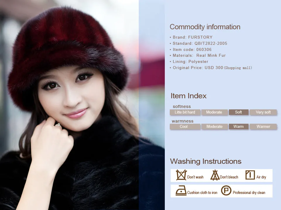 Real Good Quality Mink Fur Hat New Fedoras Cap Headgear Headdress Head Warmer Natural Fur Hats FS060306