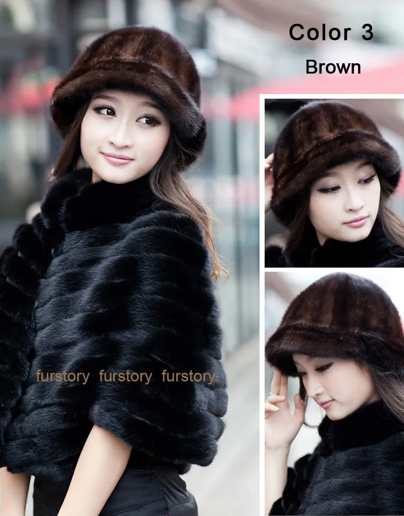 Real Good Quality Mink Fur Hat New Fedoras Cap Headgear Headdress Head Warmer Natural Fur Hats FS060306