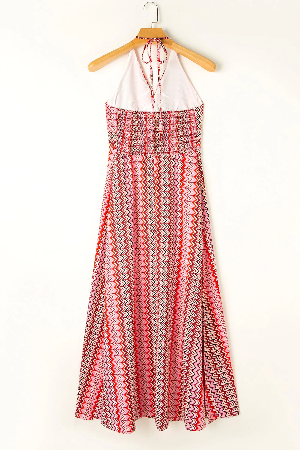 Red Halter Neck Tribal Boho Printed Backless Maxi Dress