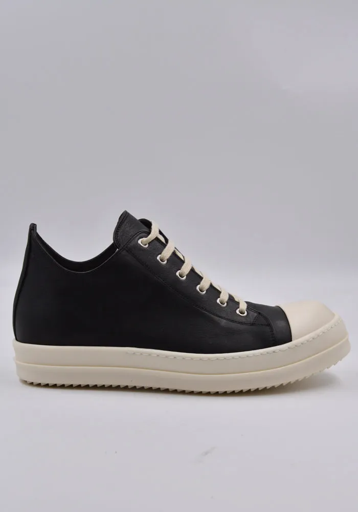 RICK OWENS MEN RU01D3891 LOO 911 LEATHER LOW SNEAKERS BLACK/MILK