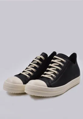 RICK OWENS MEN RU01D3891 LOO 911 LEATHER LOW SNEAKERS BLACK/MILK