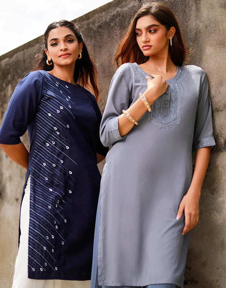 Round Neck Kurtha with Embroidery