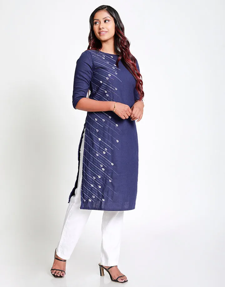 Round Neck Kurtha with Embroidery