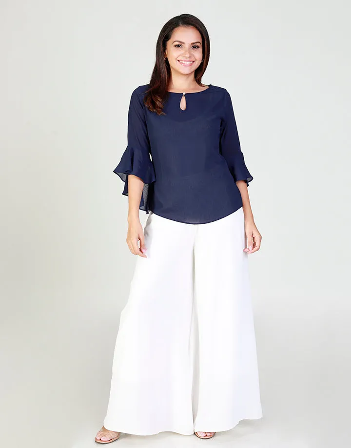 Round Neck Top with Flared Sleeves