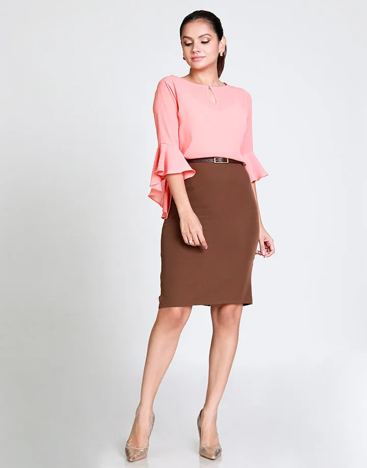 Round Neck Top with Flared Sleeves