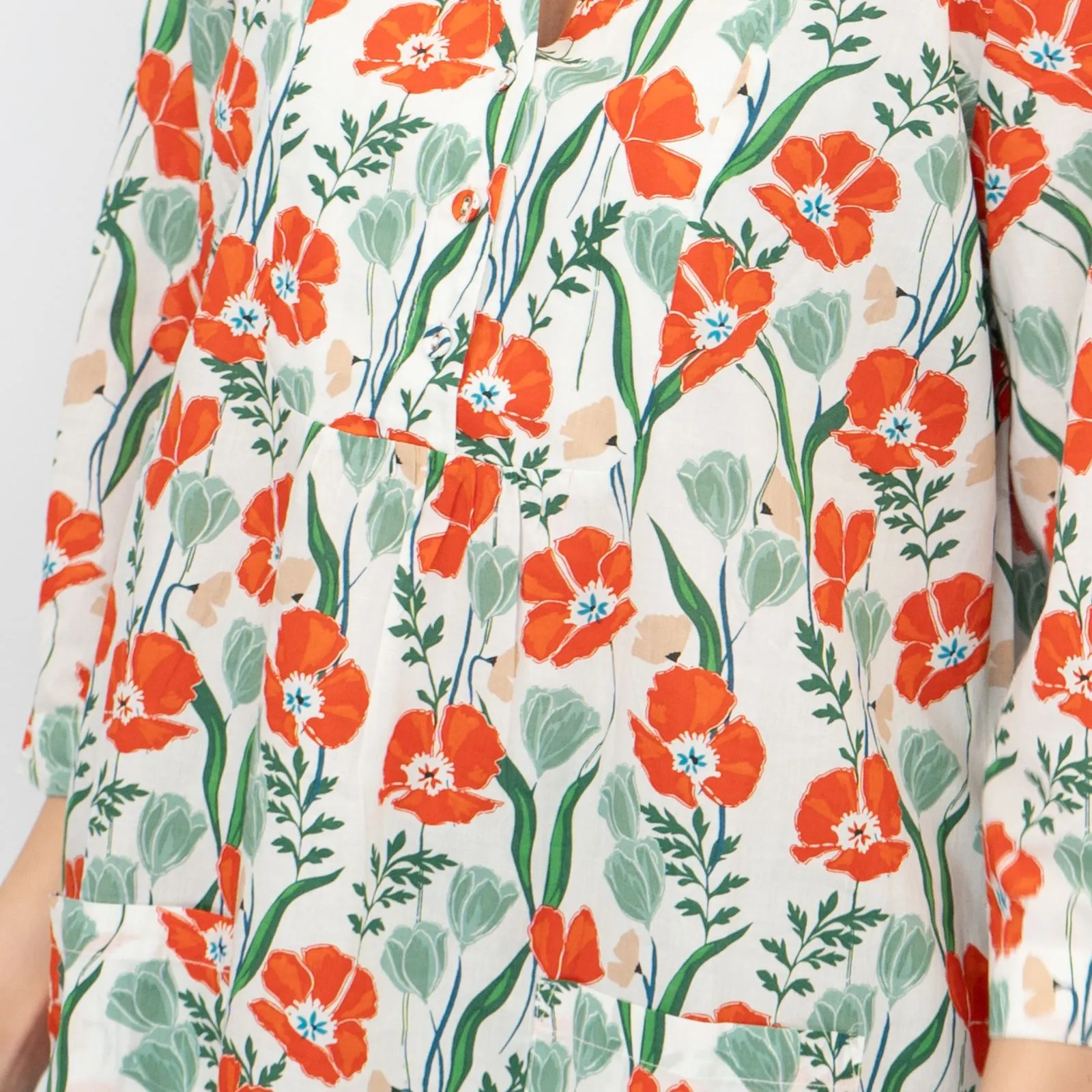 Seasalt Womens Aventurier Printed Tunic Poppies And Tulips Chalk