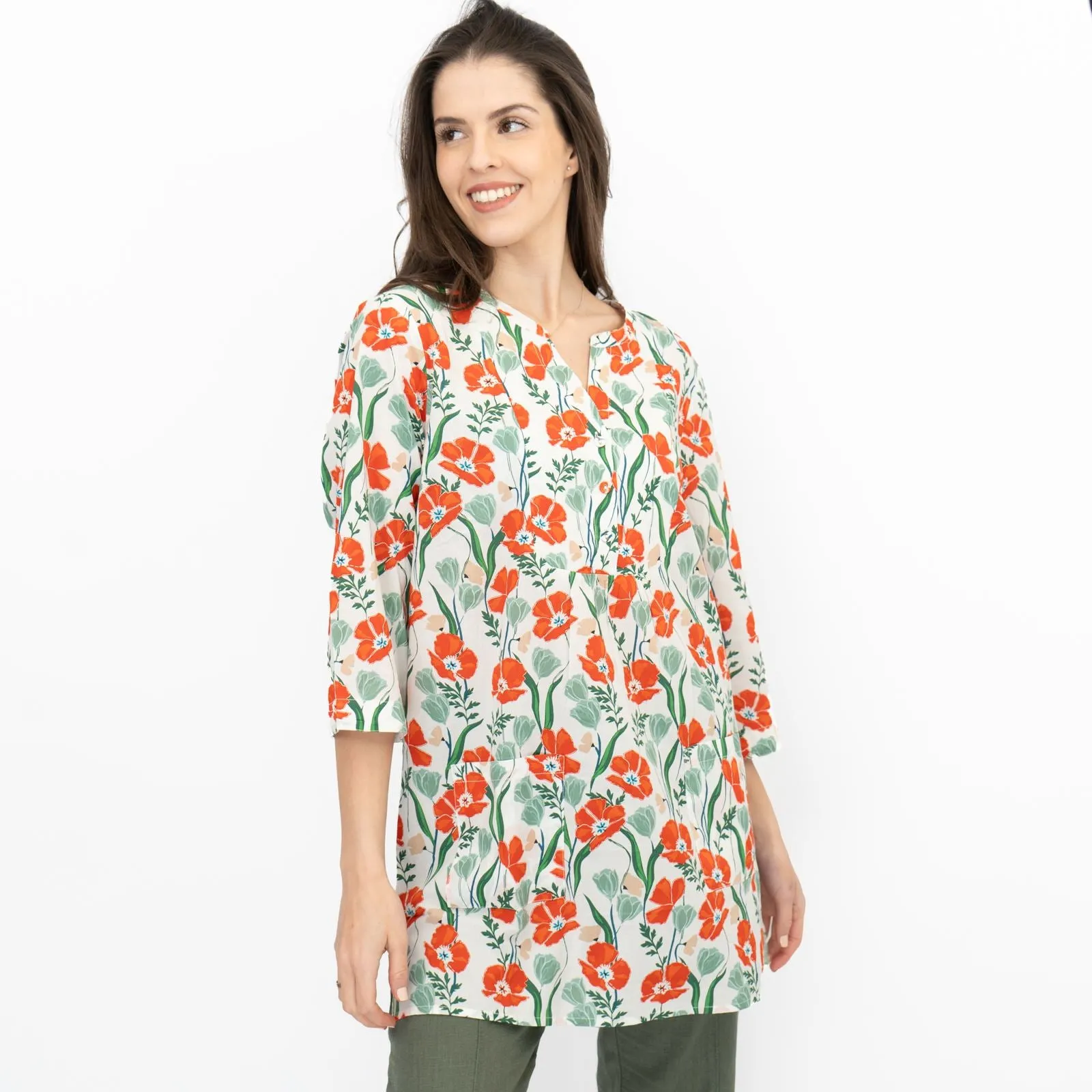 Seasalt Womens Aventurier Printed Tunic Poppies And Tulips Chalk