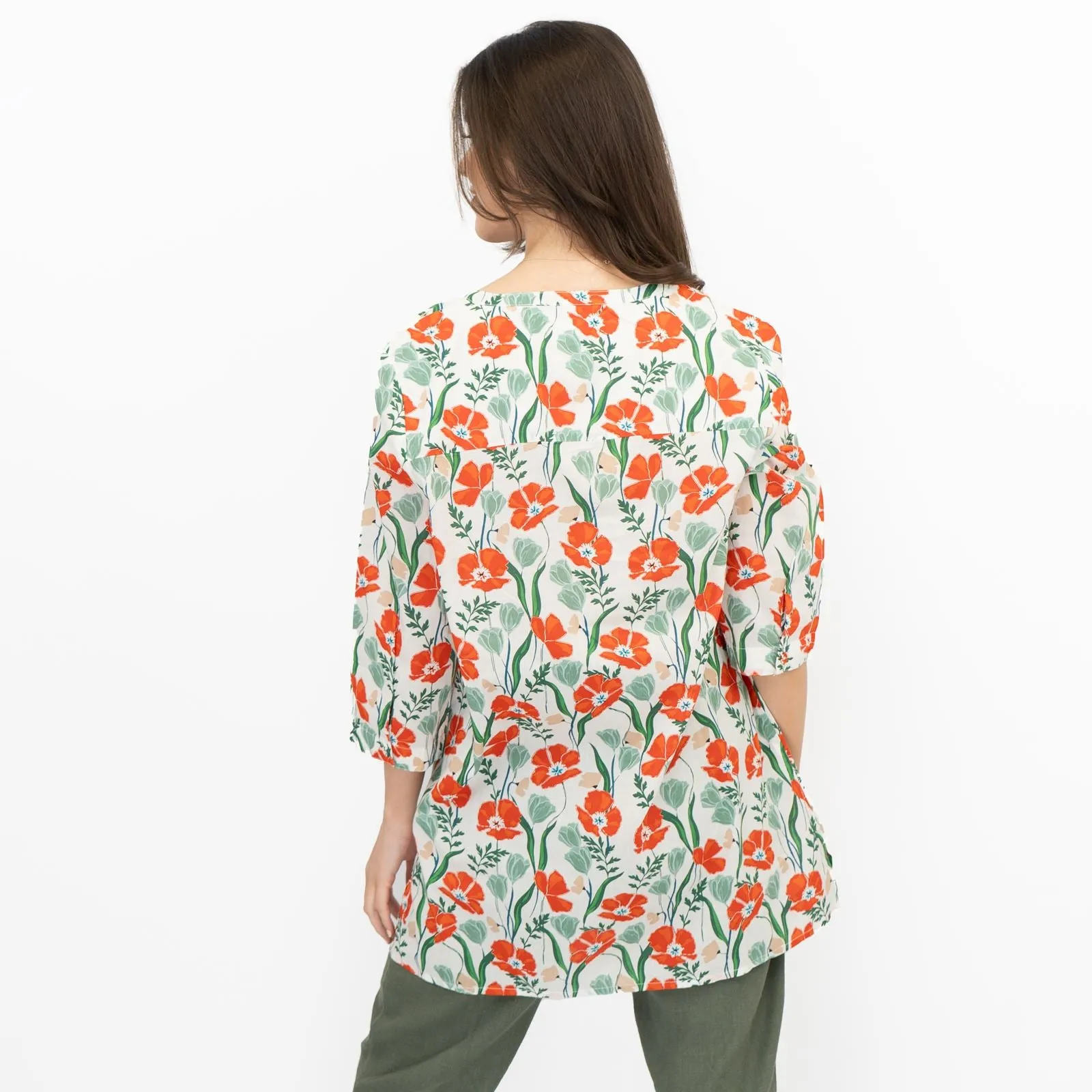 Seasalt Womens Aventurier Printed Tunic Poppies And Tulips Chalk