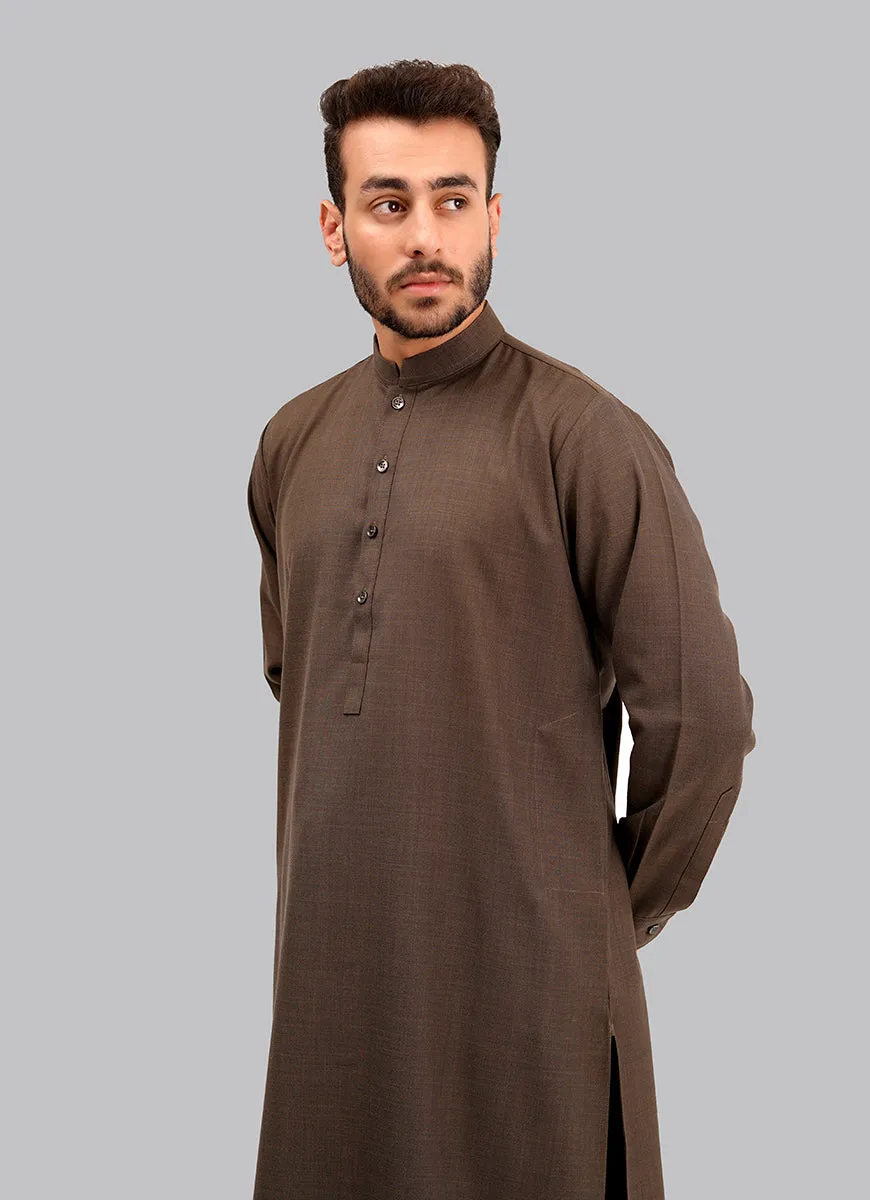 Shalwar Kameez - Salaar Prime Wooden brown Plain