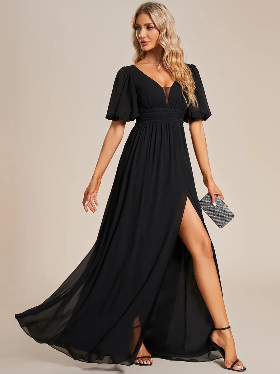 Short Balloon Sleeve Flowy Bridesmaid Dress