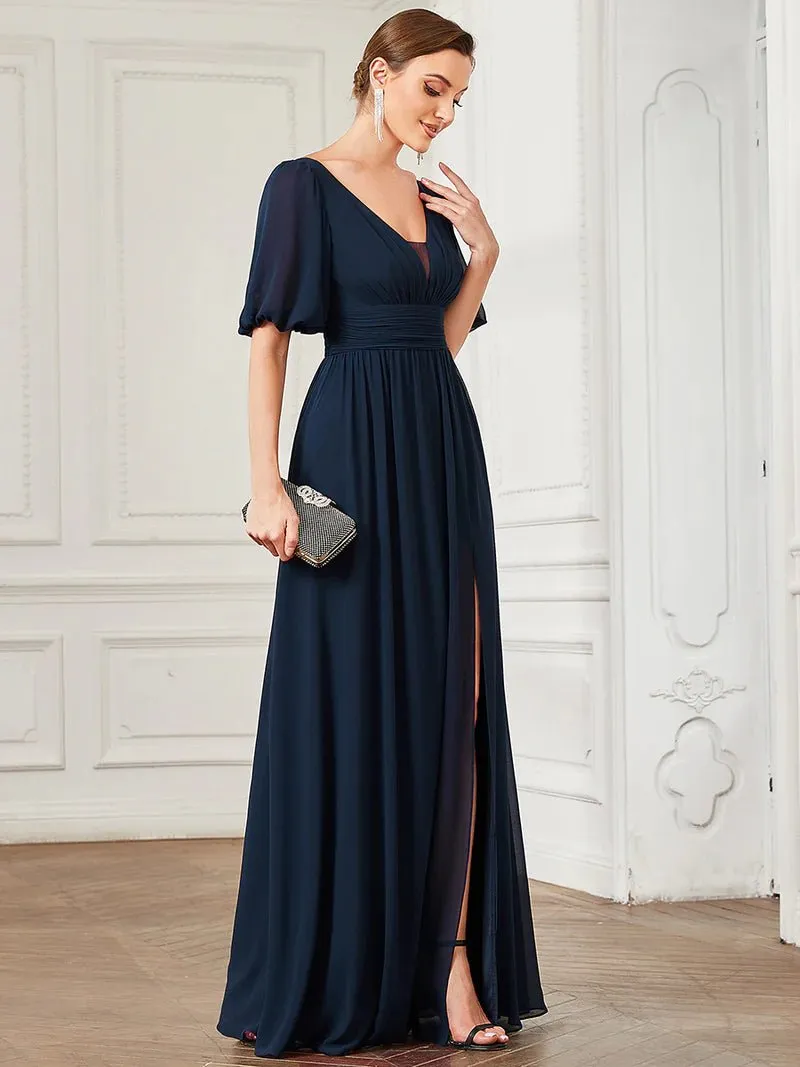 Short Balloon Sleeve Flowy Bridesmaid Dress