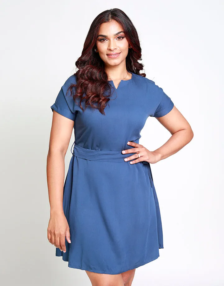 Short Sleeves Dress with Waist Tie