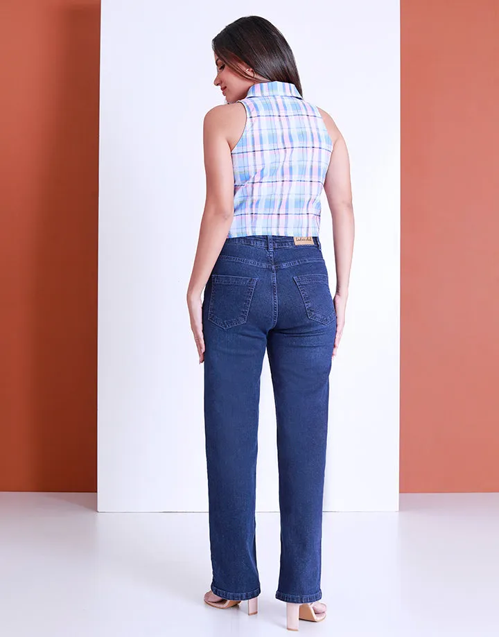 Sleeveless Checked Cropped Shirt