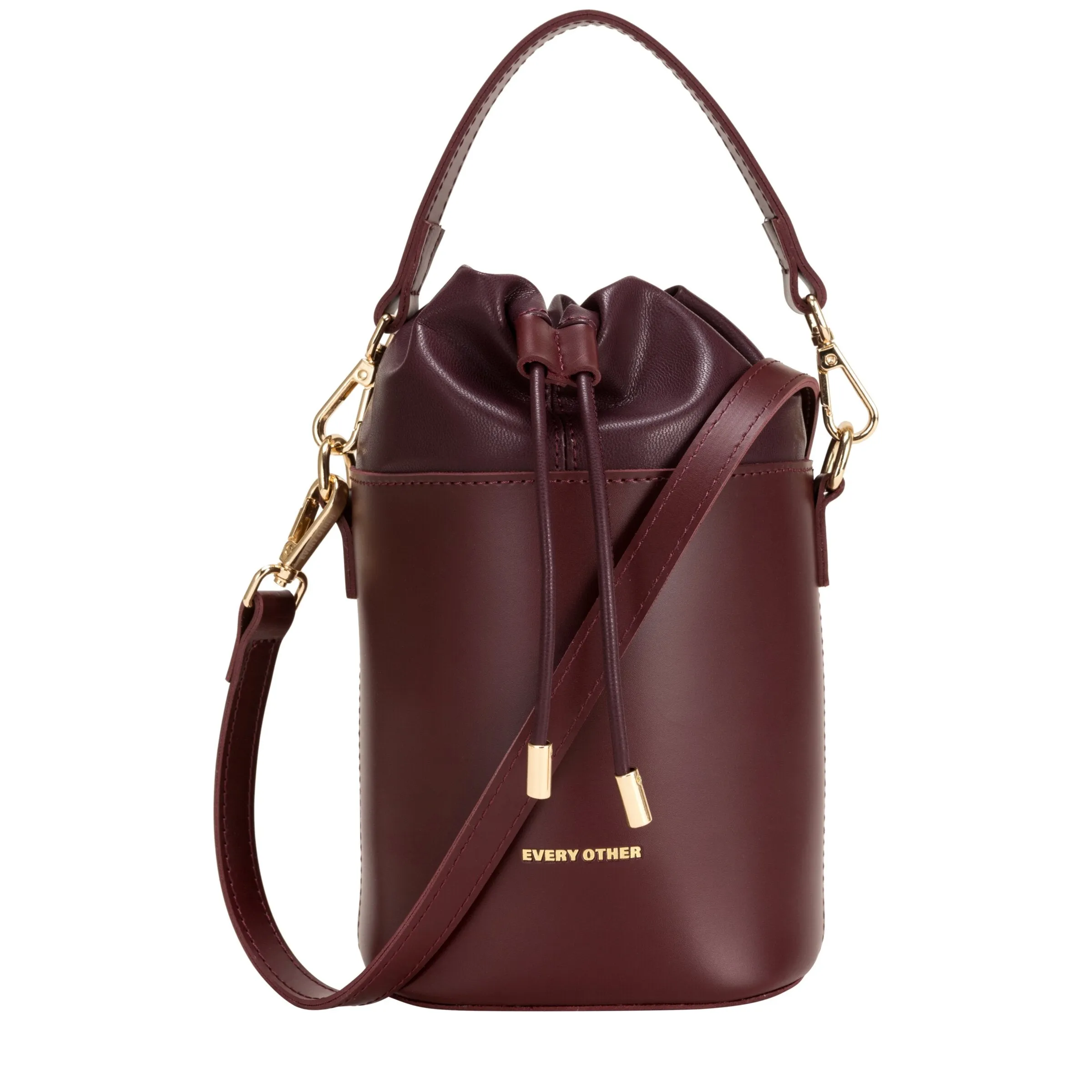 Small Cylinder Drawstring Bag In Burgundy