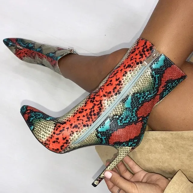 Snake Print Ankle Boots