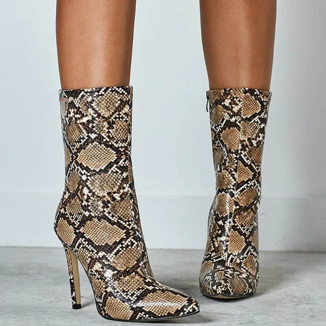 Snake Print Ankle Boots