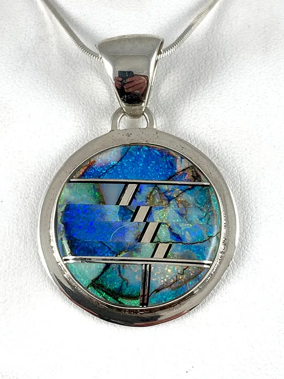 Spiderweb Opal & Sterling Silver Inlayed Pendant