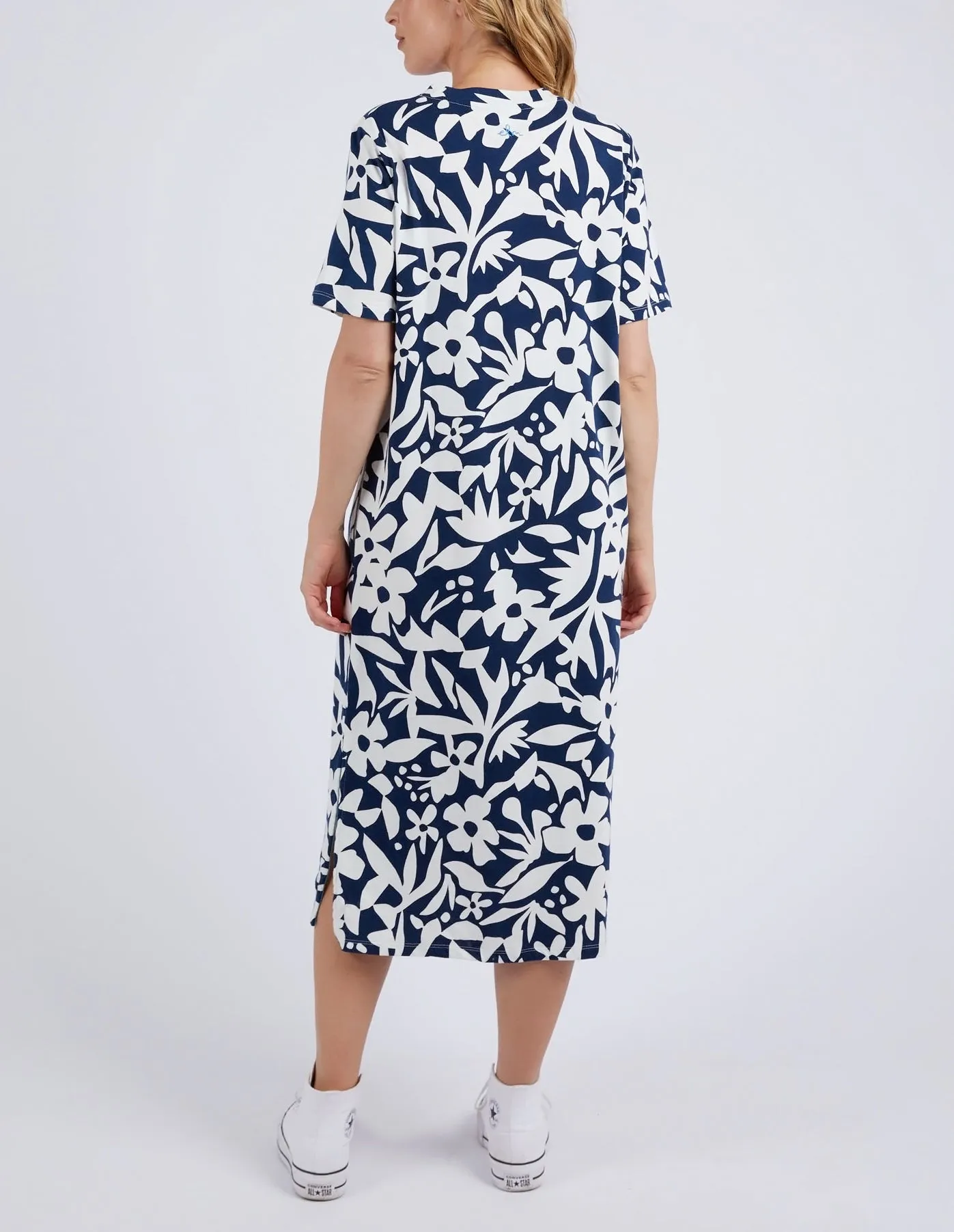 Stencil Floral Tee Dress Naval Blue Floral