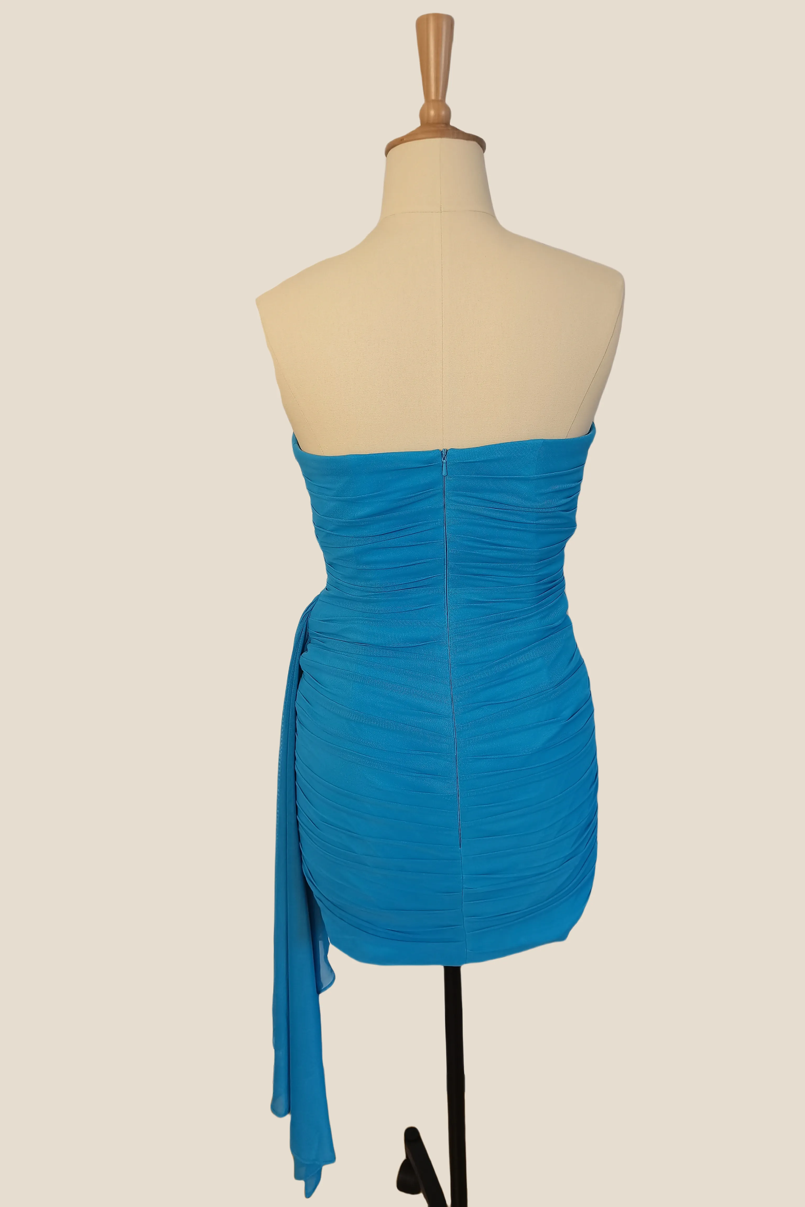 Strapless Blue Tight Short Dress with Shawl