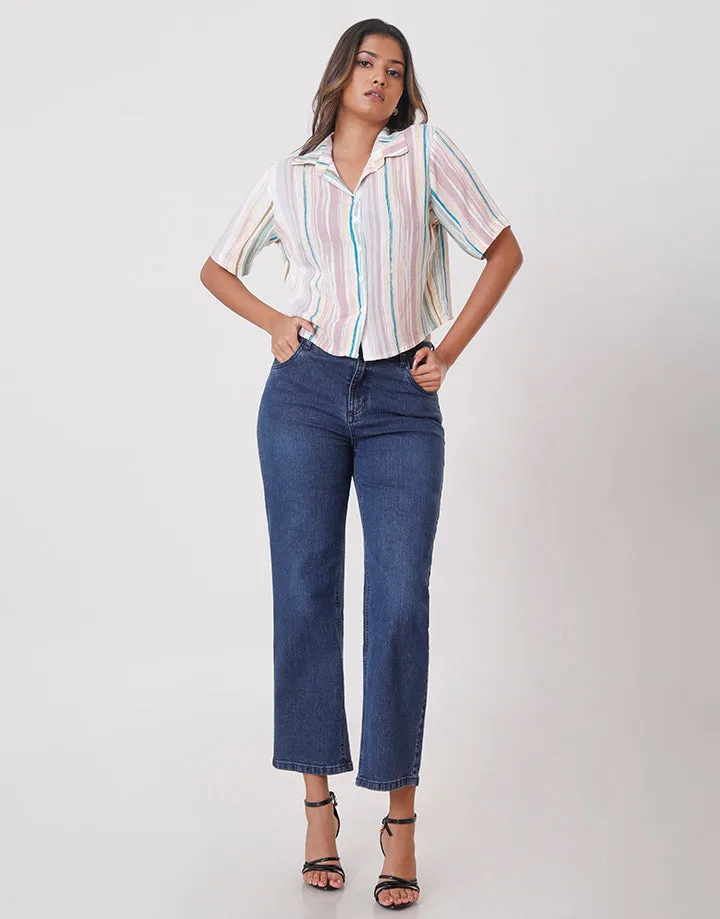 Striped Button-Tie Front Crop Shirt