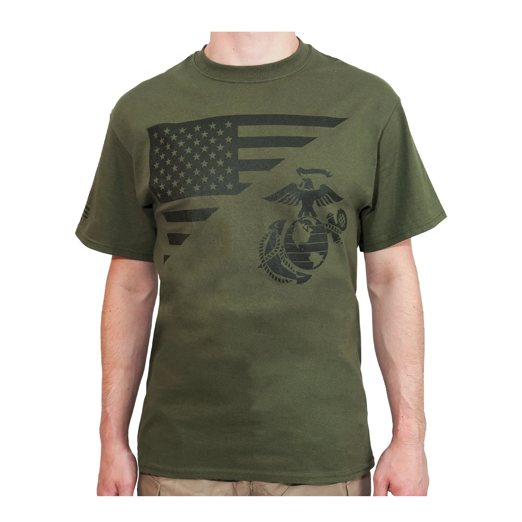 T-Shirt: US Flag and Marine Corps Eagle, Globe, & Anchor