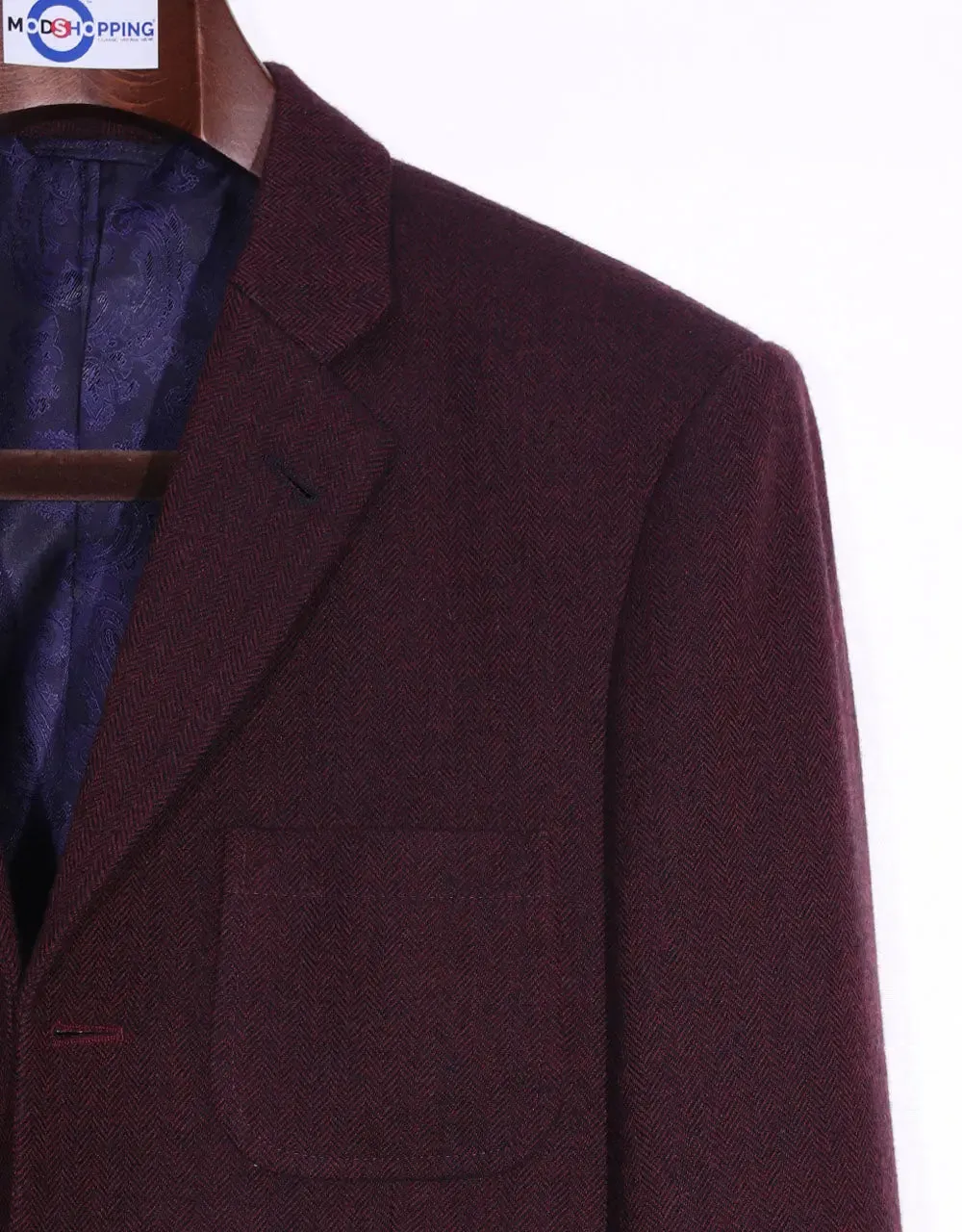 This Jacket Only Maroon Herringbone Tweed Jacket Size 38R